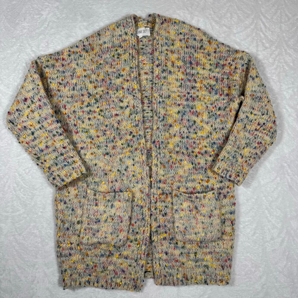 Sienna Sky Confetti Knit Open Front‎ Cardigan Women's Small Pockets Cotton Blend